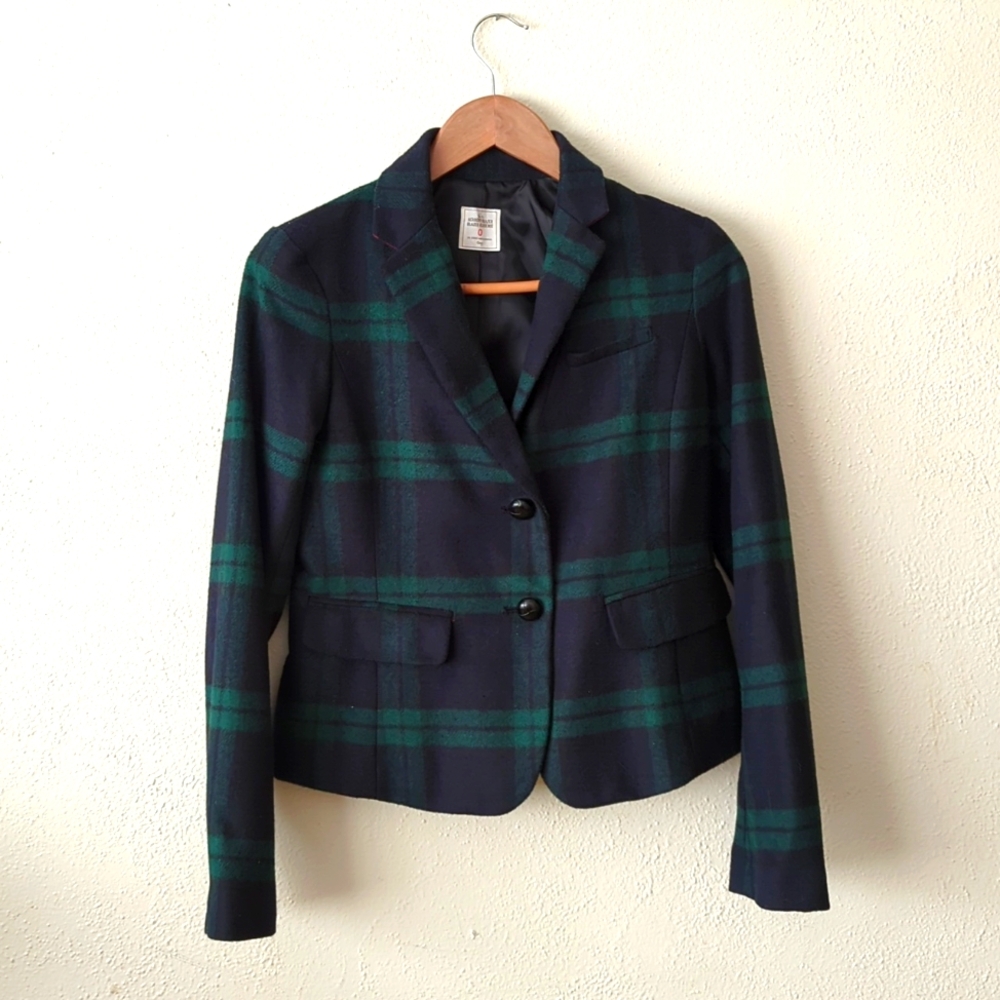 GAP Plaid Blazer - Navy Blue, Black & Green / Jacket Size 0 - Picture 2 of 5